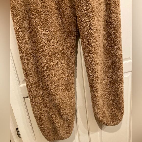 Aerie Teddy Fluffy Camel Tan Pull On Jogger Pants Zipper Pockets Size Medium - Picture 4 of 10